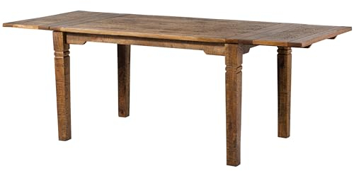 MASSIVMOEBEL24.DE | Rodez Esstisch aus Massivholz #124 | aus Mangoholz - Dunkelbraun, geölt | 140-180 x 90 x 76 cm | mit Ansteckplatten zu Verlängerung | Massivholztisch