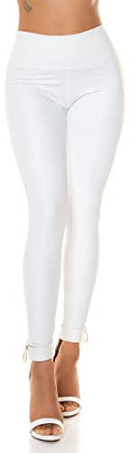 Koucla Leggings invernali a vita alta in similpelle, bianco, M-L