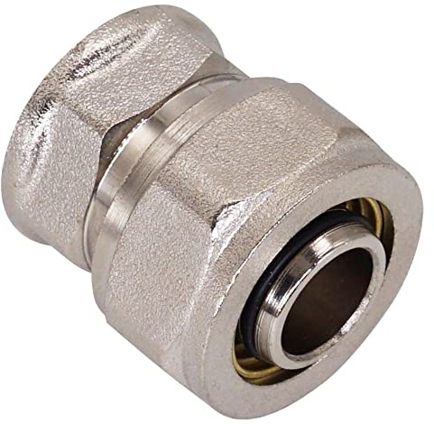 SKIR'CO (1 pezzo) Raccordo per tubi 20 mm x 1/2, raccordo a compressione diritto in ottone, adattatore per tubi nichelato, filettatura femmina