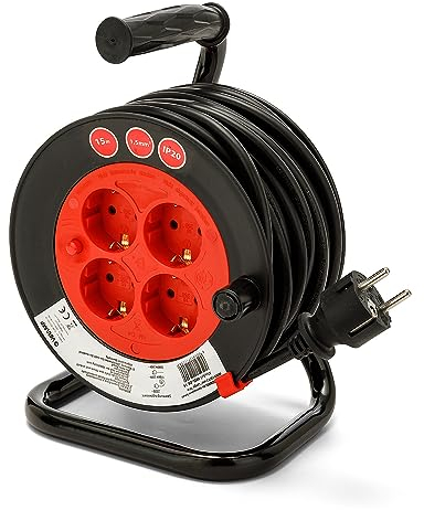 Kabeltrommel 15m, Kabelrolle mit 4 Steckdosen, H05VV-F 3G1,5mm2.