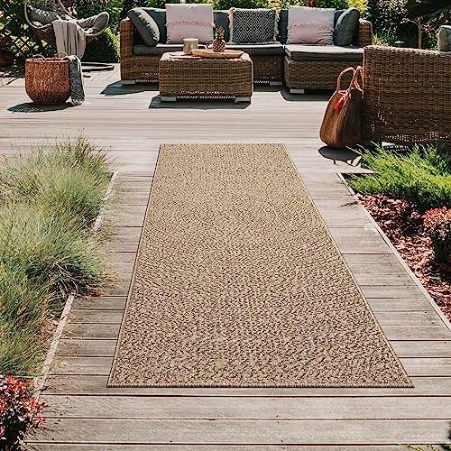 Teppich-Traum In- & Outdoor Teppich Kreismuster Beige Braun 80x250 cm | Pflegeleicht, UV-beständig, robust, langlebig und flach gewebt, für Balkon, Terrasse, Dachterrasse, Garten und Wohnbereich