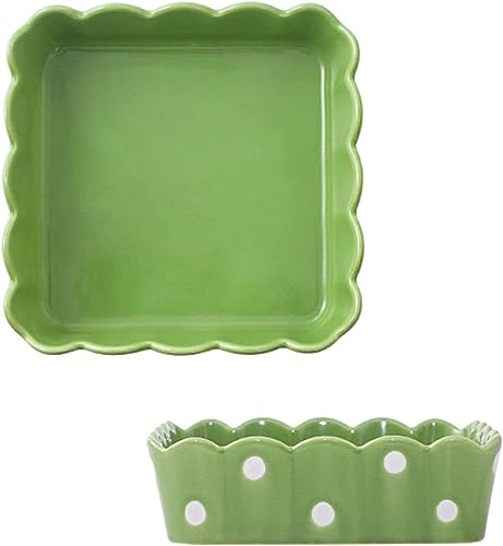 Assiette à soupe, assiette à dîner, tasse à soupe, petit plat de cuisson carré Lot de 2, moule à tarte en céramique colorée, assiette à tarte ronde en céramique-rouge-15x15x4.5cm, 400ml ( Color : Gree