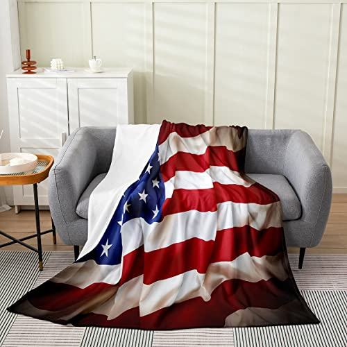 Kuscheldecke Amerikanische Flagge Vereinigte Staaten Usa Verbände Sterne Geometrische Streifen Blau Weiß Rot Fleece Decke Unisex Wohndecke Hochwertige Flanell Decke Für Bank Bett 125x150cm