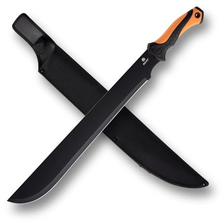 REAT Gardening Heavy Duty Machete,24 Full Tang Machete with Shaeth,Ergonomic No-Slip Handle,Machetes for Bushcraft, Outdoor Hunting, Garden Cutting Trees and Yard Work (Orange)