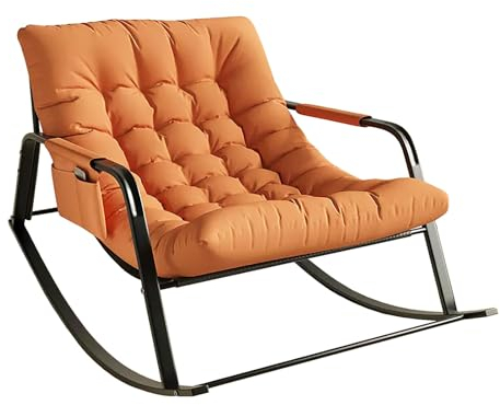 JIAOCKJIAO Gepolsterter Schaukelstuhl, Doppelter Schaukelsessel Relaxsessel, Freizeit Loungesessel mit Rückenlehne und Seitentasche, Schwingsessel, Moderner Sofasessel, für Wohnzimmer (Color : Orange