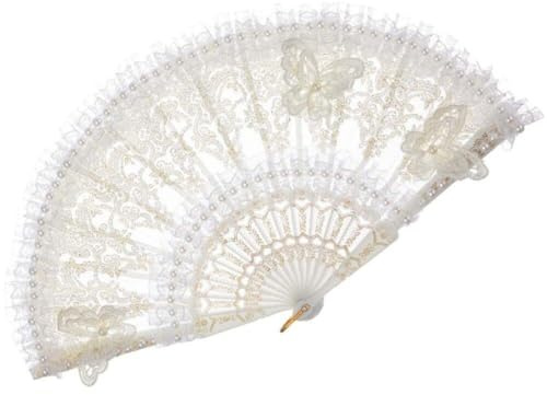 Lace Hand Fan Wedding Bridal Fan Dance Handheld Fan Summer Folding Fan White Feather Fan Chinese Style Hand Fan for Decor