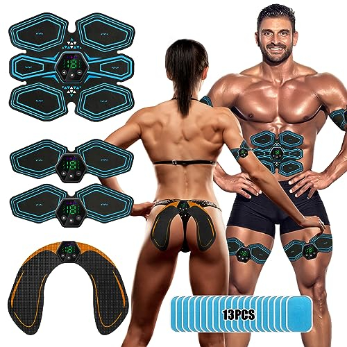 Lovcoyo Electrostimulateur Musculaire, Ceinture Abdominale Electrostimulation,6 Modes et 19 Intensités, Ceinture Musculation Electrostimulation pour Abdos/Bras/Jambes/Fesses,Homme Femme