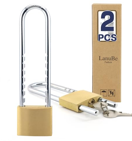 Lanube Solid Brass Cabinet Locks with Keys U Lock with Adjustable Length Shackle Outdoor and Indoor Keyed Alike Locks for Chains Trailers and Utility Boxes Removable 2.4 to 6 inches Pack of 2