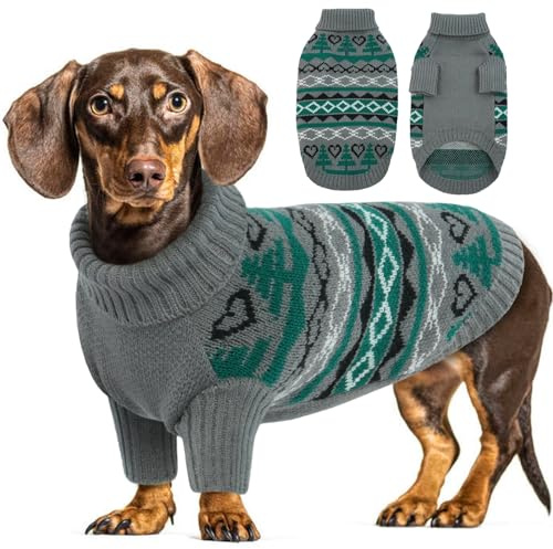Hjyokuso Hundepullover Weihnachtspullover, Sweater für Hunde, Hund Katze Weiche Strickwaren Pullover Kleidung, Haustier Pullover Rollkragen, Winter Warme Hundemantel Pullover Jacke Grau L