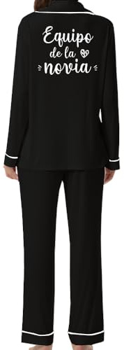 JPHCHSC Pijama Botones de Dama de Honor, Ropa de Dormir del Equipo Bride Squad, Pijama Botones de 2 Piezas Manga Larga Pijamas Satén de Seda para Mujer Boda, Fiesta 33