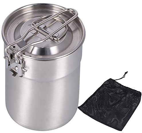 Msiud Pentole da Campeggio 1L, Kit Pasticcio in Acciaio Inossidabile Cucina Portatile Leggero Compatto con Fornello Picnic Pentola Trekking Pieghevole per Escursionismo Zaino in Spalla Outdoor