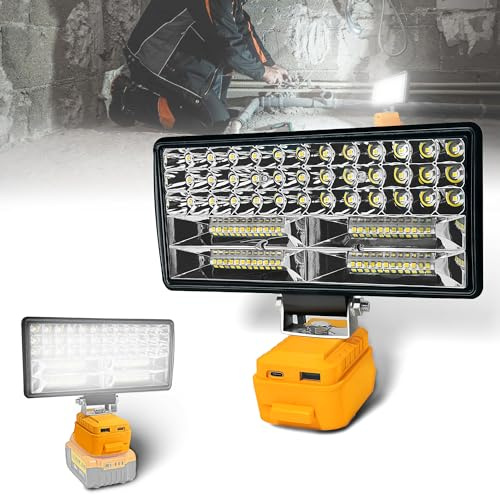 Akku Lampe für Dewalt 18V Akku, Kabellose LED Arbeitsleuchte, 90W LED Tragbare Flutlichter, 2 Modi Helligkeit Baustellen Lampe Strahler mit Typ C und USB-Aufladung für Camping, Notfall (ohne Akku)