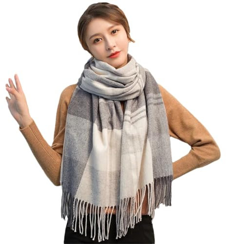 Karierter Wollschal für Damen, dicker warmer Kaschmir-Schal, Wickeltuch, Pashmina, Damen-Winter-Wollschals, Farbe 5, 180x70cm