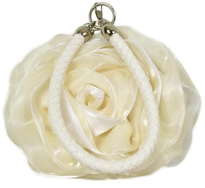 YUEZHAN Abendtasche Damen Clutch Braut Rose Blume Abend Clutch Geldbörse Damen Tasche Kleine Handtasche Dame Seide Hochzeit Dekorieren Totes Party Brautjungfer Geschenk Geldbörsen Cremig-Weiß