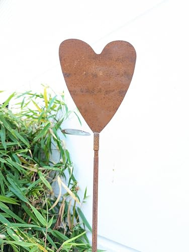 Gartenstecker Rost aus Metall Herz Gartenschild mit Talkstift Roststecker Rostoptik H120cm, 032212-2