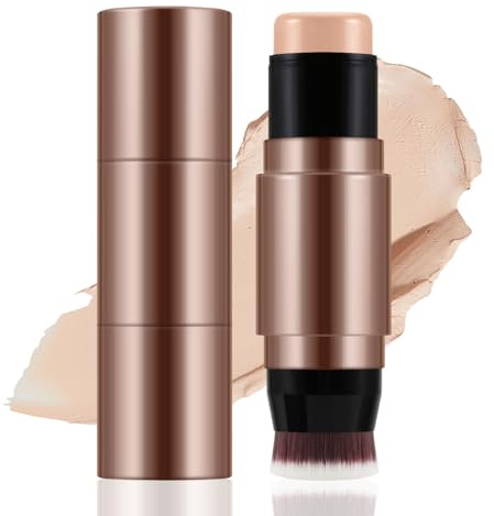 Apooliy 2 in 1 Stick contorno e correttore con pennello, stick bronzer in crema, stick trucco viso impermeabile, copertura totale, lunga tenuta