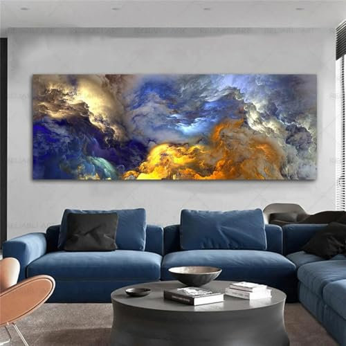 NXMYDBD Abstrakte bunte Wolken Leinwandmalerei nordische Musterplakate und -drucke Wandkunstbild für Wohnzimmer moderne Wohnkultur 60x180cm (24x71 Zoll) ungerahmt