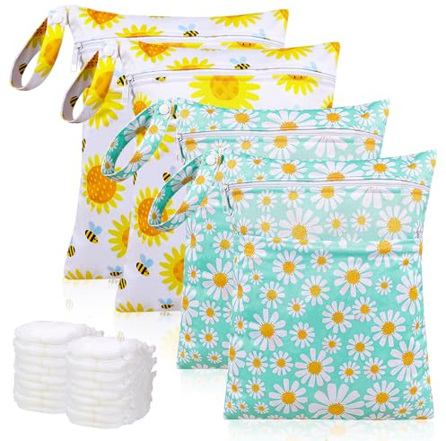 Wickeltasche Organizer, 4 Stück Wetbag Schwimmsachen Windeltasche für Unterwegs, Wickel Organizer für Unterwegs, Wiederverwendbare Nasstasche mit Reißverschluss, für Reisen, Pool, Strand und mehr