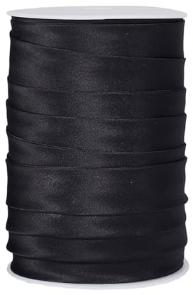 NICENEEDED Doppelt Gefaltetes Schrägband 1 Zoll Satin Schrägband Schwarz Breit Faltband Bindeband DIY Kleidungszubehör Zum Nähen