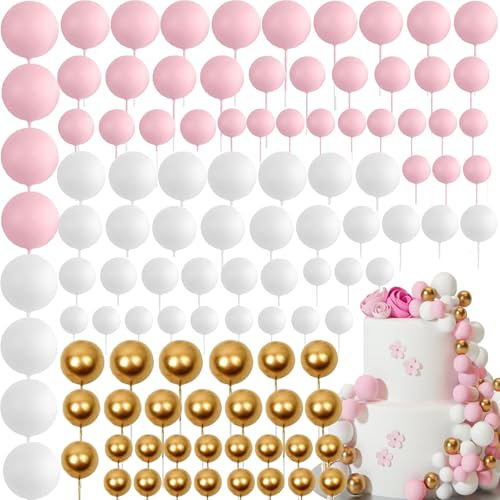 108 bolas de espuma para tarta, decoración para tarta de cumpleaños, decoración de tartas, bolas para boda, cumpleaños, fiestas (rosa)