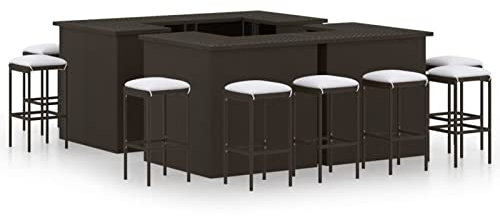 ShGaxin Set de Bar para jardín 16 pzas y Cojines ratán sintético marrón, Comedor Jardin, Conjunto Muebles Jardin Comedor, Set De Bar para Jardín, Mesas Sillas De Balcon - 3064928