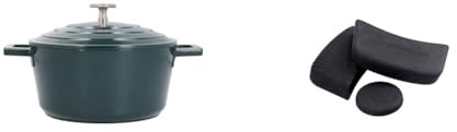 MasterClass 2.5L Hunter Green Casserole Dish with MasterClass Heat-Resistant Silicon Pan Handles and Lid Handle (3pc)