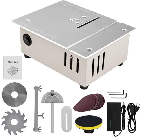 Sierra circular de mesa multifuncional, 220 V, eléctrica de escritorio, máquina de corte de bricolaje, máquina de cortar madera, con 2 discos de corte, enchufe europeo