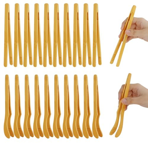 MAOMUN 20 Stück Holz Grillzange Holz Holzzange mit Anti-Rutsch-Design, Wiederverwendbare Holzgrillzangen Bambuszange, 17.8cm Holzzange Küche Küchenzange Holzgrillzange für Toast Tee gebraten BBQ