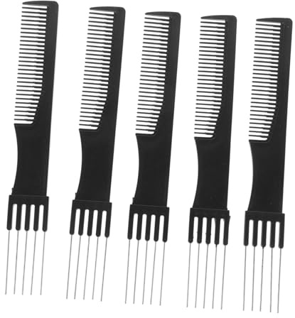 Beaupretty 5piezas Peine De Aguja De Acero Profesional Peine Pelo Forma De Tenedor Herramienta De Peinado Para Peluquería Negras
