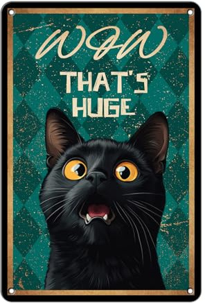 Vintage Metal Sign Wow That'S Huge Black Cat Bathroom Funny Tin Sign Retro Ad Poster Painting Aluminum Sign Wall Art Decor Retro Vintage Home Bar Coffee Garage Farmhouse Decor Sign 8X12 Inch