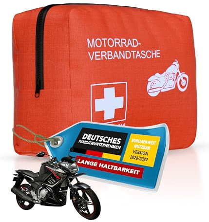 Thomatex® Erste Hilfe Set Motorrad 2026/2027 [DIN 13167] – Lange Haltbarkeit & kompakt – StVO-konform – Ideal für Kraftrad, Fahrrad & Moped – Rot