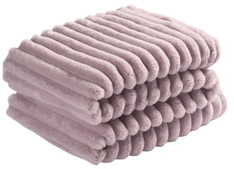 OHS Faux Fur Ribbed Purple Throw, Super Soft Couch Cover Throw Winter Warm Thick Blanket for Bed Sofas Fleece Throws for Home Decorative Comfy, 125 x 150cm - Lilac