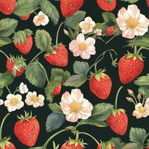 Tapete, die selbstklebt Tropische Früchte einfach anzubringen Erdbeere Blumen Klebefolie Möbel Muster Tapeten Klebetapete Vinyl Wrap Wandtapete Wohnzimmer Schlafzimmer Möbelfolie Bunt Wasserdicht Wal