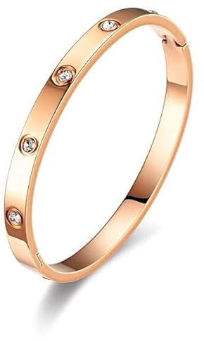Minikeda Bracelets for Women - 18K Gold/Silver Plated Love Cubic Zirconia Bangle Crystal Friendship Bracelet Jewelry, Gold Cuff Bracelets for Valentine'S Day and Birthdays (Rose Gold)