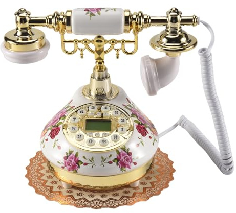 Reinscer Retro Vintage Antique Style Floral Ceramic Home Decor Desk Telephone Phone