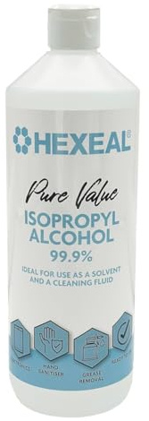 Hexeal Pure Value Isopropyl Alcohol 1L – 1L Flip Cap Bottle of 99.9% IPA Disinfectant & Sanitiser – Removes Grime on Phones & Electronics – Degreaser, Cleaning Fluid & Solvent for Paint Thinning
