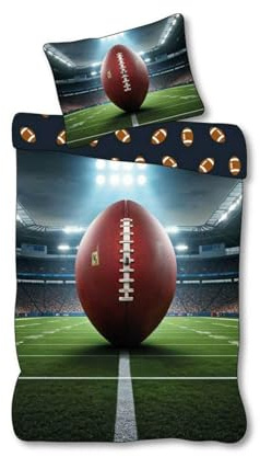 BrandMac American Football Wende-Bettwäsche-Set Bettbezug 135x200 Kissenbezug 80x80 Baumwolle Stadion Bettzeug