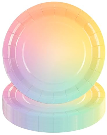 DHAIQC Lot de 50 assiettes en carton jetables arc-en-ciel de 17,8 cm - Assiettes à dessert pastel - Fournitures de fête pour anniversaire, sirène, décoration de mariage (arc-en-ciel)