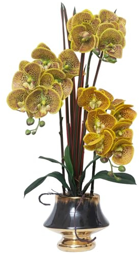 CXGS Orchids Artificial Flowers Real Touch Fake Flower in Ceramic Pot 20 Yellow Spots Faux Orchid Plant Lifelike Silk Phalaenopsis for Centerpiece Hotel Home Indoor Decor