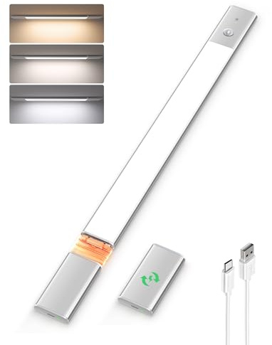 EZVALO Iluminación para armario inalámbrica 50 cm, batería extraíble de 2200 mAh, lámpara empotrable para cocina LED 3 temperaturas de color ajustables, luz para armario con sensor de movimiento