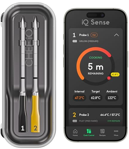 Chef iQ Sense Smart Wireless Meat Thermometer, WiFi, 530°C, 5 Sensors | 2 Ultra-Thin Probes, Unlimited Range, BBQ, Grill, Oven, Smoker, Air Fryer, Gen3