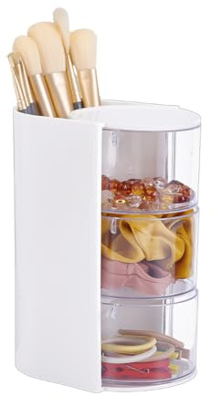 AHANDMAKER Organizzatore per accessori per capelli bianchi a 3 strati con supporto per spazzole per capelli in plastica Supporto per spazzola per capelli girevole Contenitore per pennelli da trucco