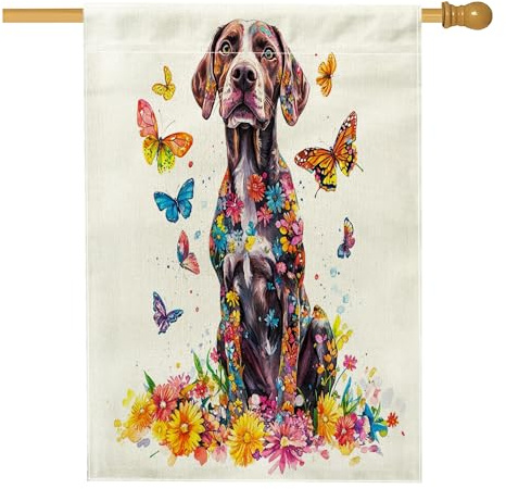 Bandiera tedesca a pelo corto, 71,1 x 101,6 cm, double-face, decorativa per esterni, graziose farfalle floreali, per cortile, casa, giardino, giardino, giardino, giardino, giardino