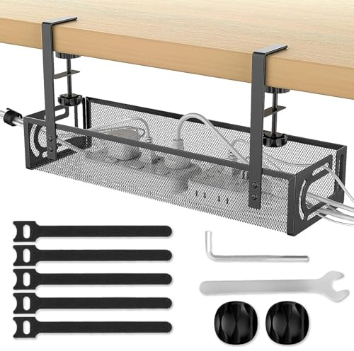 Gestion des câbles sous le bureau sans perçage, set de goulotte et d'organisation en métal avec système de serrage, support et canal de câbles pour bureau, bureau à domicile & accessoires de bureau