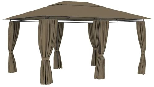 INLIFE Chapiteau de Jardin avec Rideaux 4x3 m Taupe 180 g/m²