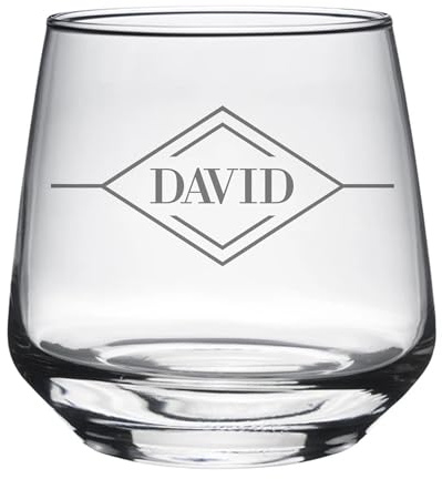Personalised Engraved Whiskey Tumbler Glass Whisky Lowball Tumbler Glasses Personalised gifts for men Birthday Christmas Anniversary Wedding Gift Personalise (Geometric Name, Tallo)