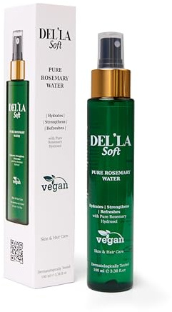 DEL’LA SOFT Pure Rosemary Water 100ml | Natural Hair & Scalp Mist for Roots & Lengths | Refreshing Hydrosol for Hair Growth | No Rinse Leave-In Botanical Water | Vegan Friendly
