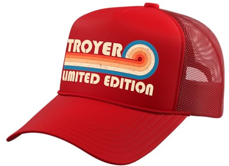 Troyer Retro 70s 80s Sunset Stripe Trucker Hat with Adjustable Mesh Back, Red