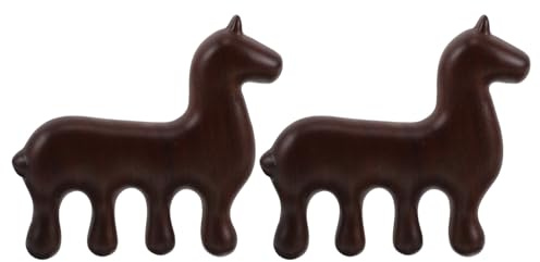Anneome Peine de Masaje de Madera de Sándalo Dientes Anchos, Diseño Caballo Chino 2 Piezas, Masajeador Gua Sha para Cuero Cabelludo, Herramienta Tradicional para Cuidado y