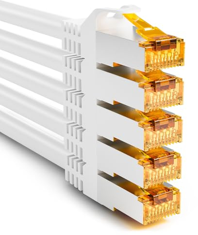 iwillink 0,75 m CAT 7 patchkabel, 10 Gbit/s, 5 stycken – vit | 600 MHz – Kort LAN kabel 0,75 m, RJ45 nätverkskabel CAT 7/6a kompatibel, S/FTP, koppar, PoE-kompatibel – patchpanel/switch